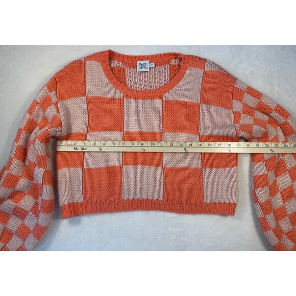 Princess Polly Orange Pink Check Sweater Balloon Sleeve Crop Top Small - Picture 7 of 7
